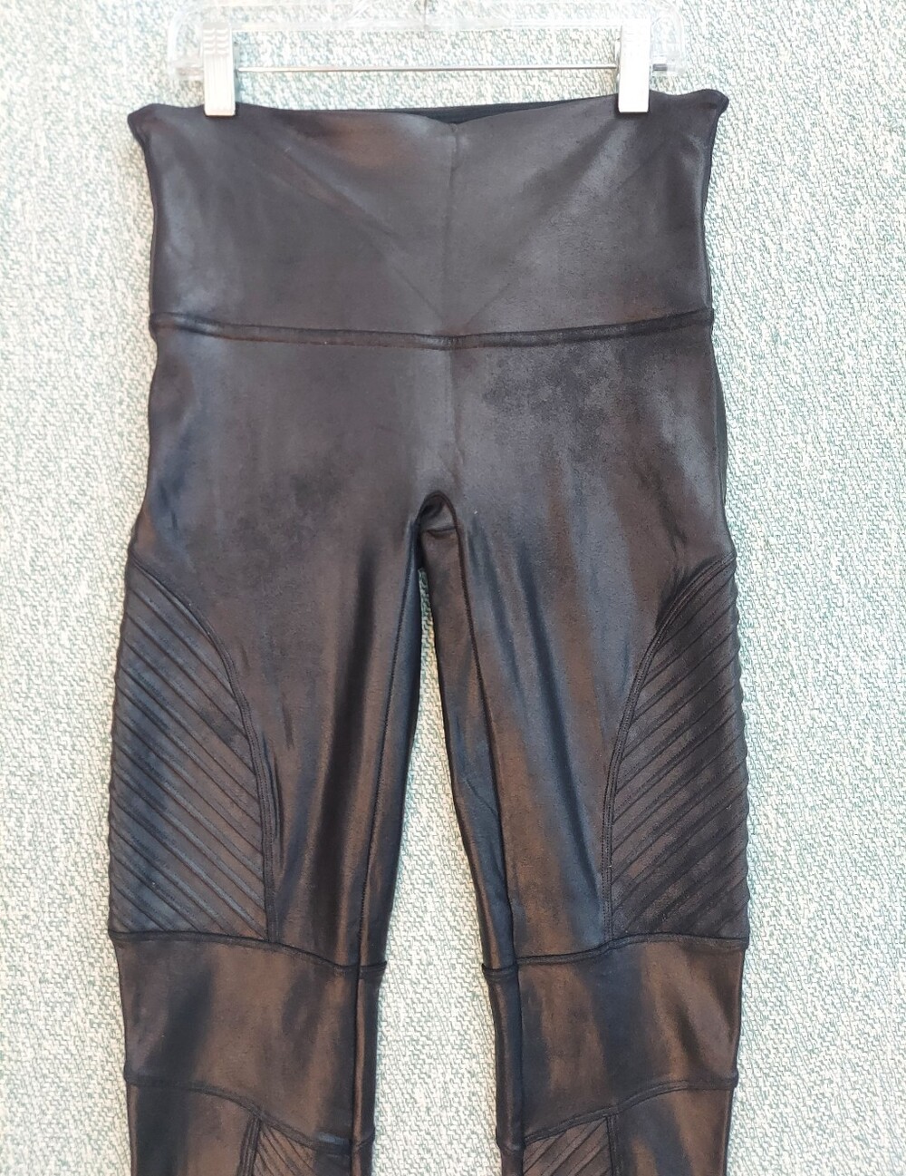 SPANX Moto-Style Leggings in Gloss Black, Size L